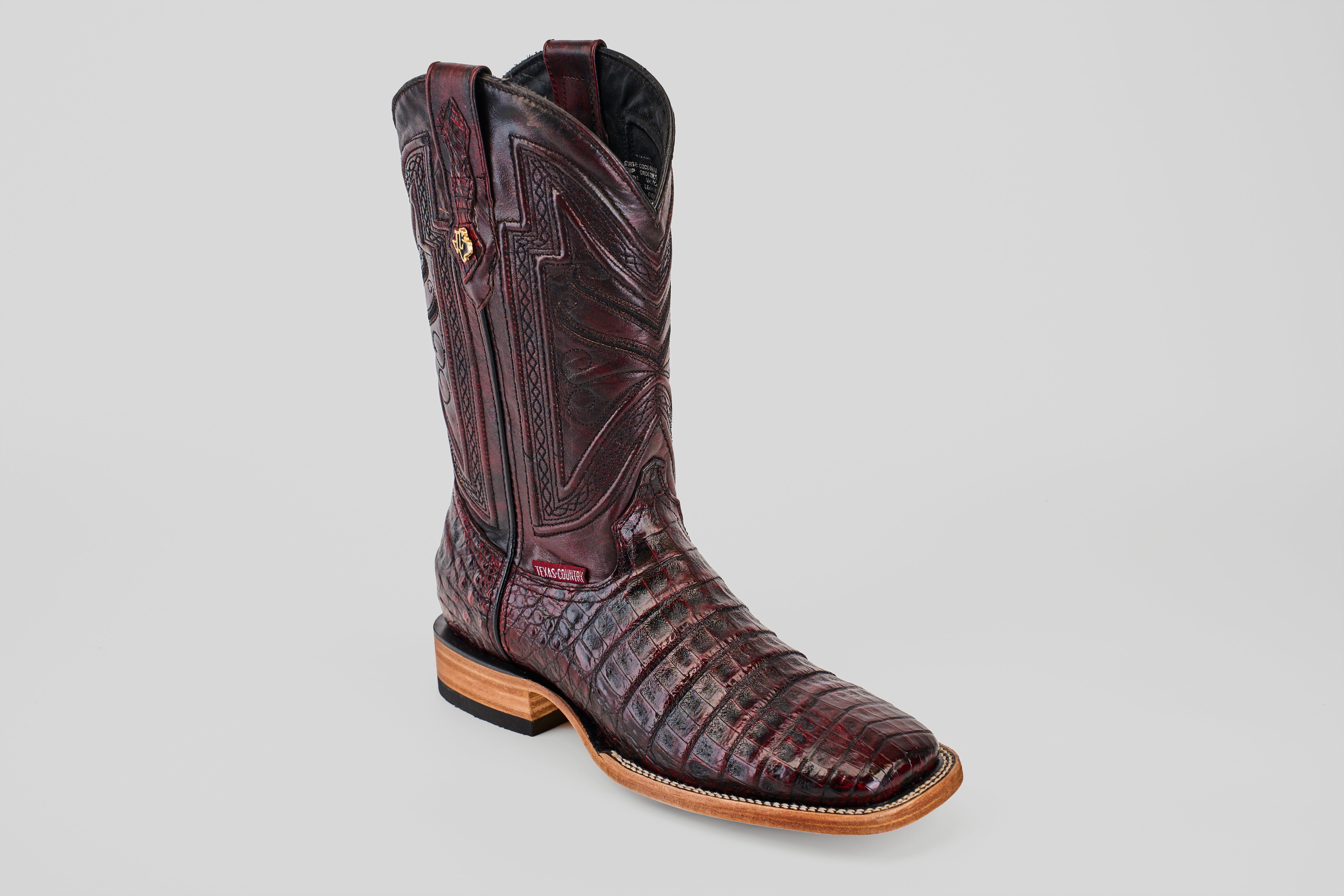 Rhodes Caiman Full Belly Boots - Black Cherry - Square Toe (LM10