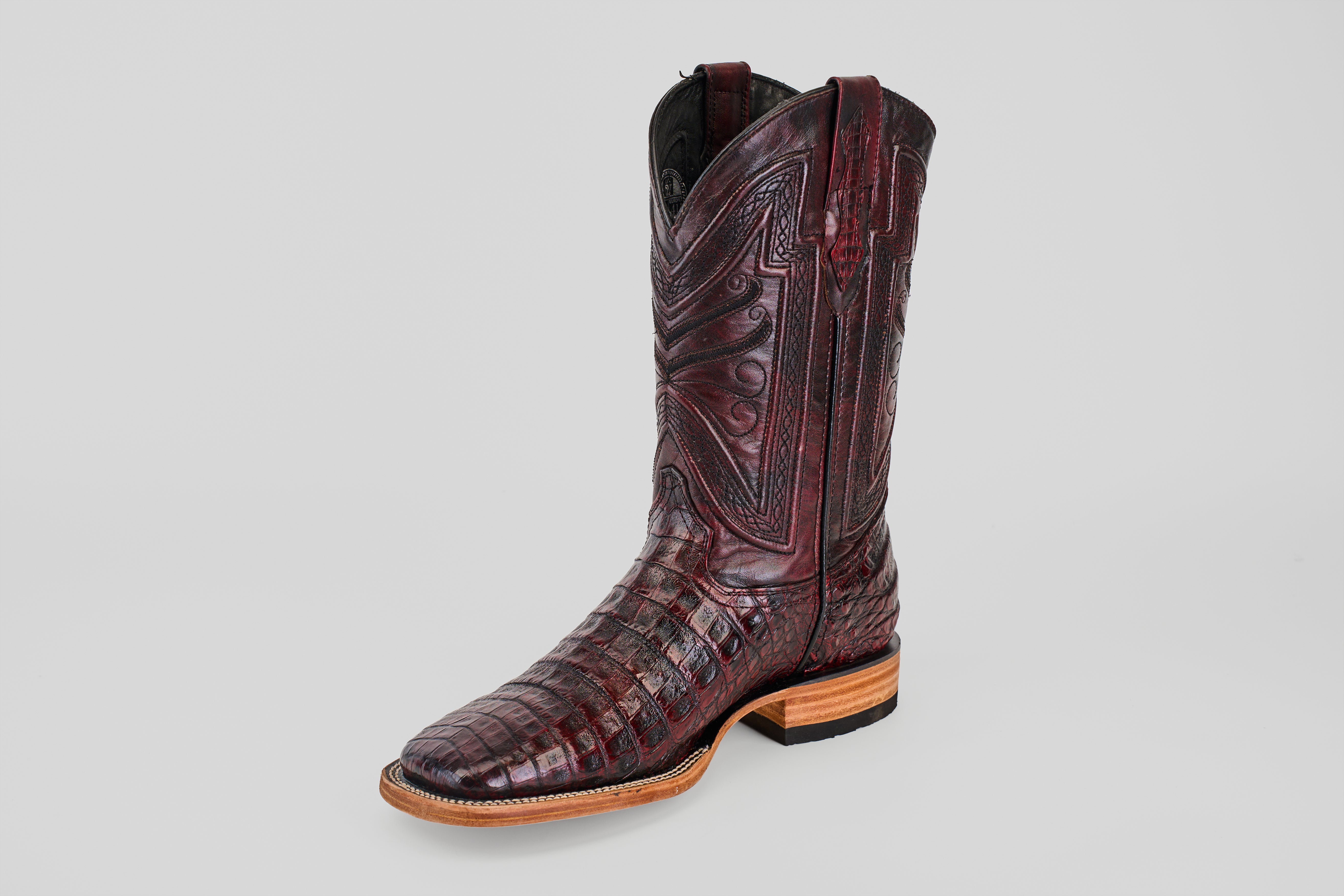 Rhodes Caiman Full Belly Boots - Black Cherry - Square Toe (LM10