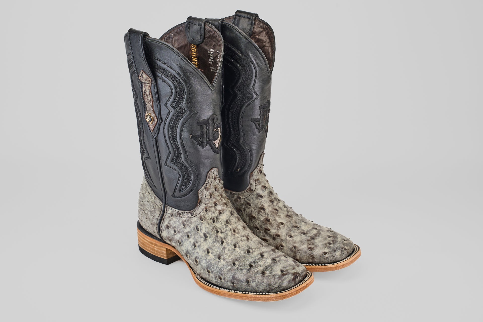 Austin Ostrich Boots - Nicotine Gray - Square Toe (AV20) US 7