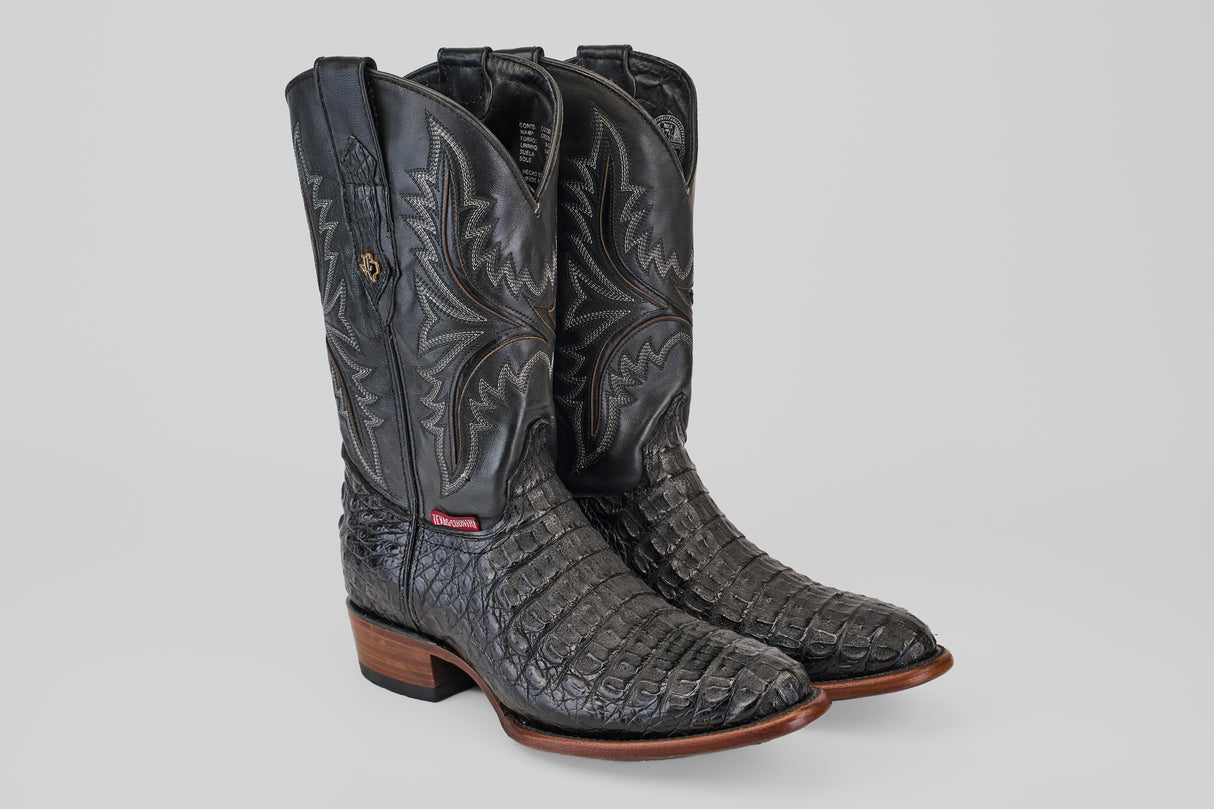 Exotic Caiman Hornback - Black - Round Toe