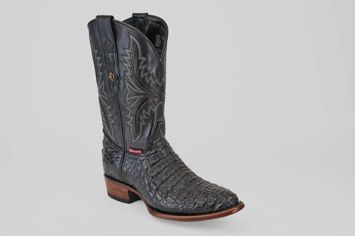 Exotic Caiman Hornback - Black - Round Toe