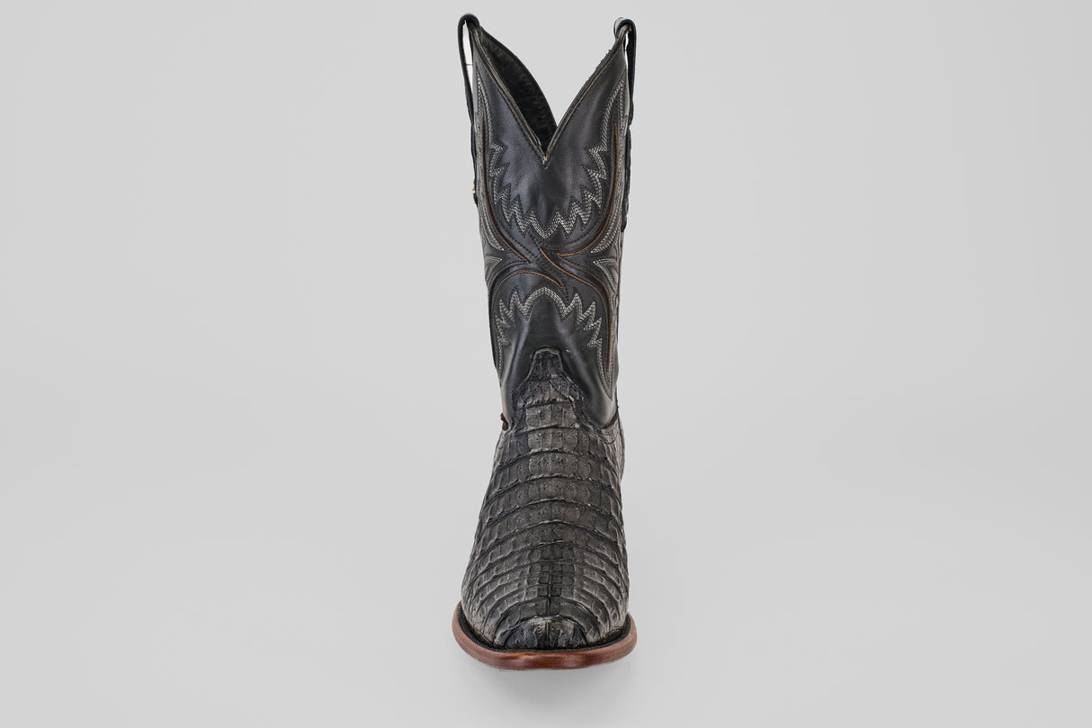 Exotic Caiman Hornback - Black - Round Toe