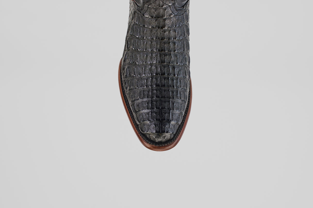 Exotic Caiman Hornback - Black - Round Toe