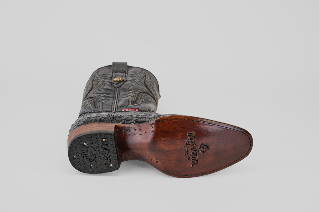 Exotic Caiman Hornback - Black - Round Toe