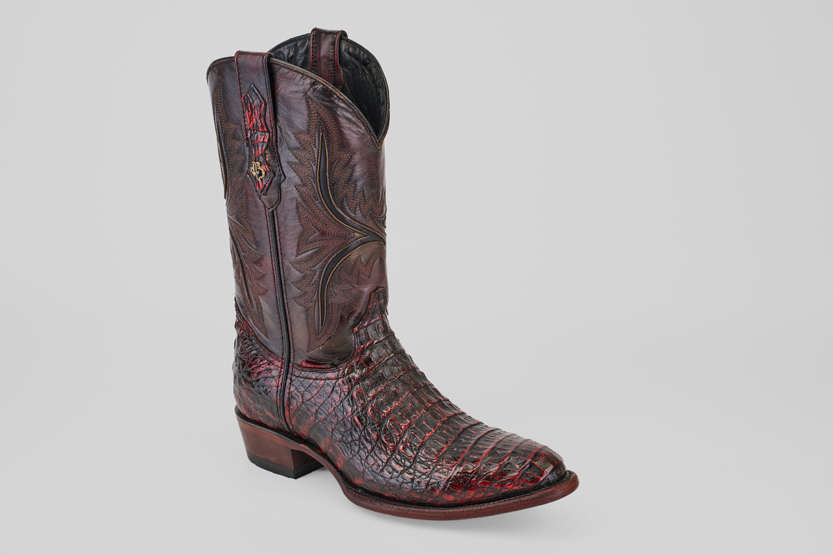 Exotic Caiman Hornback - Black Cherry - Round Toe