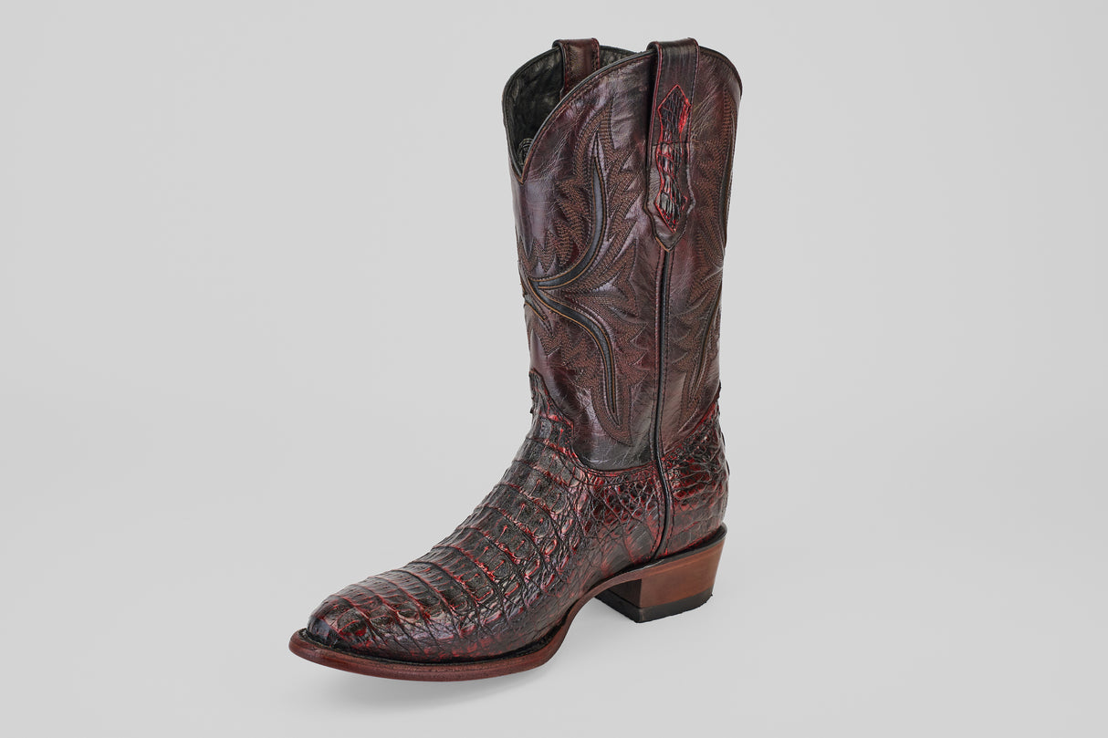 Exotic Caiman Hornback - Black Cherry - Round Toe