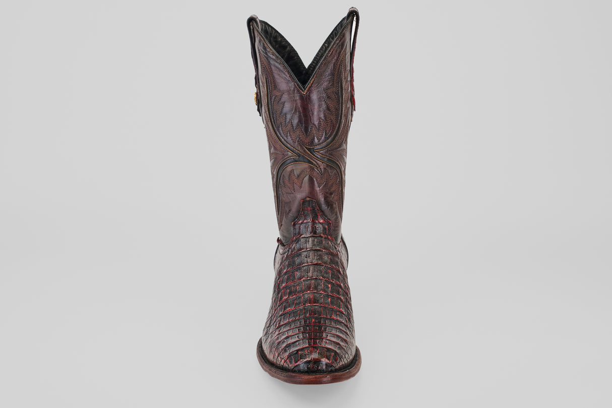 Exotic Caiman Hornback - Black Cherry - Round Toe