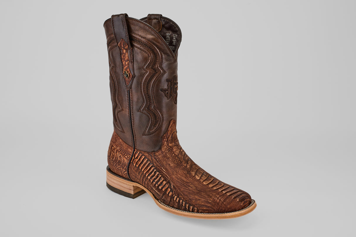 Exotic Full Quilt Ostrich Leg - Rustic Brick  - Square Toe