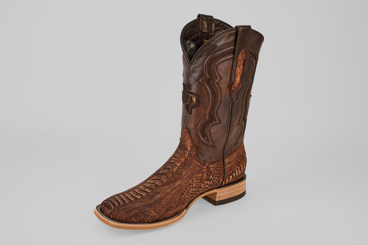 Exotic Full Quilt Ostrich Leg - Rustic Brick  - Square Toe