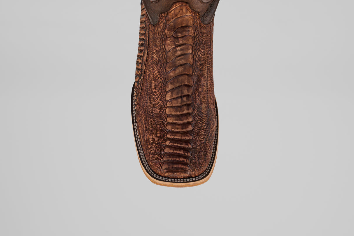 Exotic Full Quilt Ostrich Leg - Rustic Brick  - Square Toe
