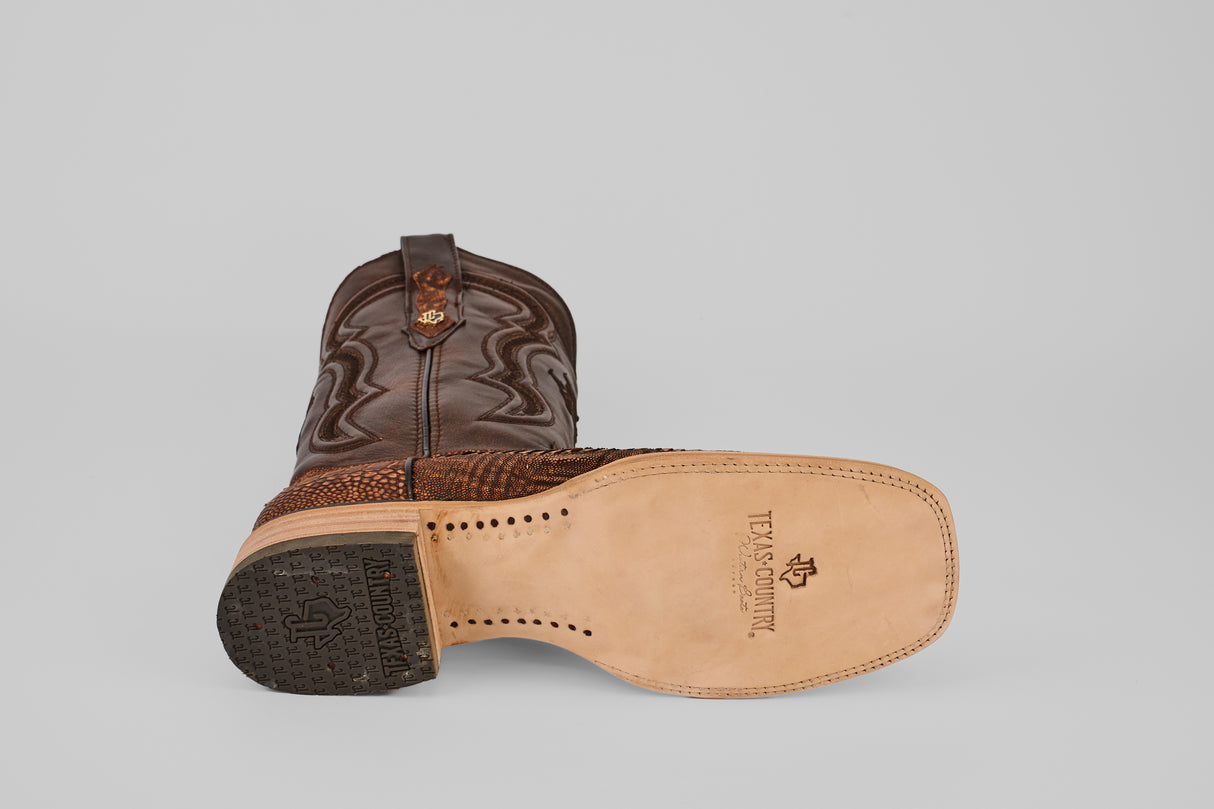 Exotic Full Quilt Ostrich Leg - Rustic Brick  - Square Toe