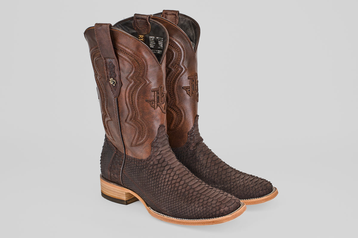 Tanner Python Boots - Matte Brown - Square Toe (PN30) – Gomez 