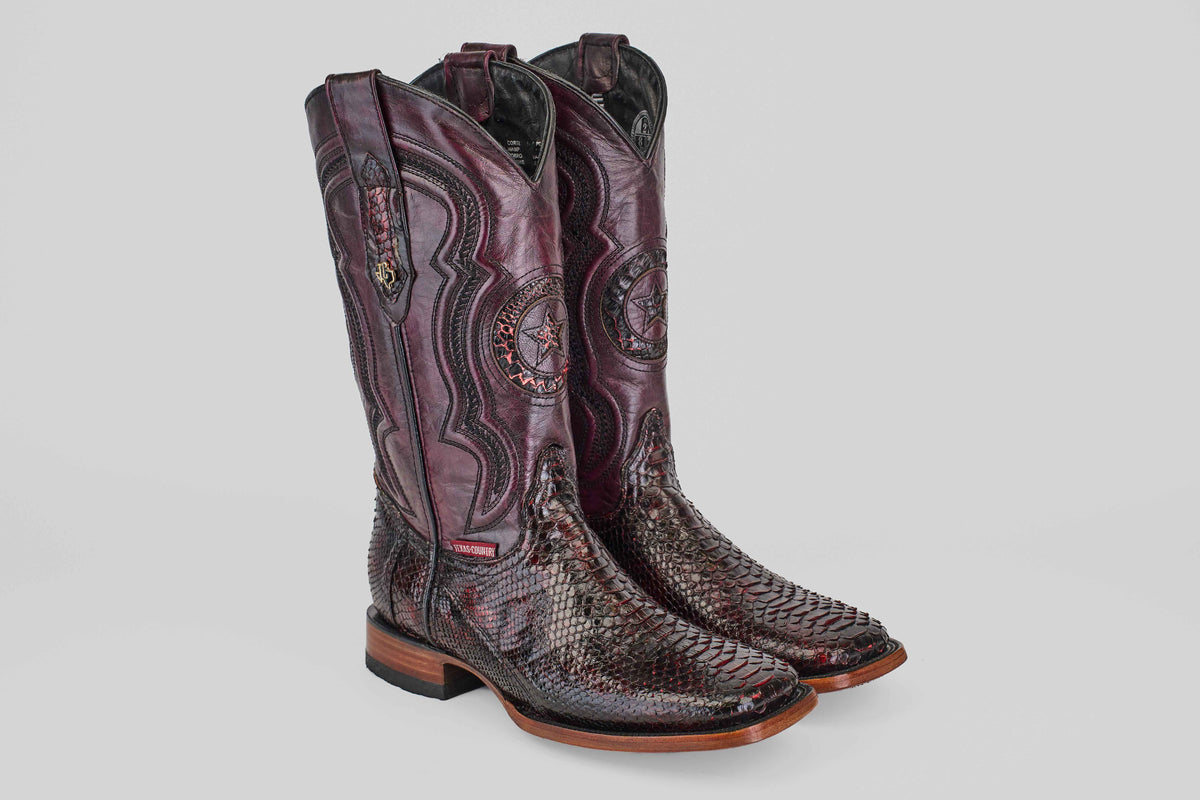 Tanner Python Boots - Black Cherry - Square Toe (PN30) – Gomez 