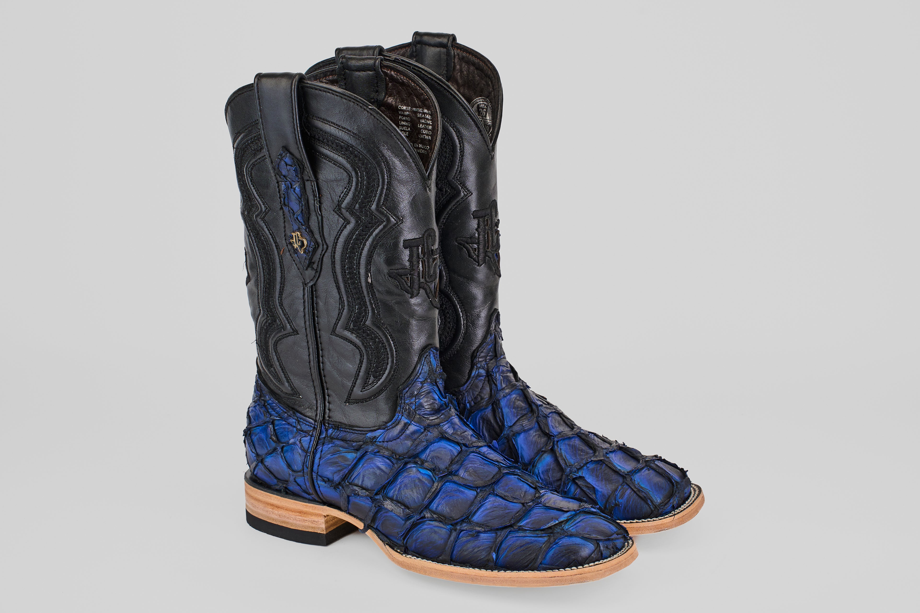 Connor Pirarucu Fish Boots - Dark Blue - Square Toe (PZ60)