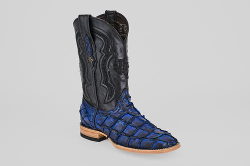 Connor Pirarucu Fish Boots - Dark Blue - Square Toe (PZ60)