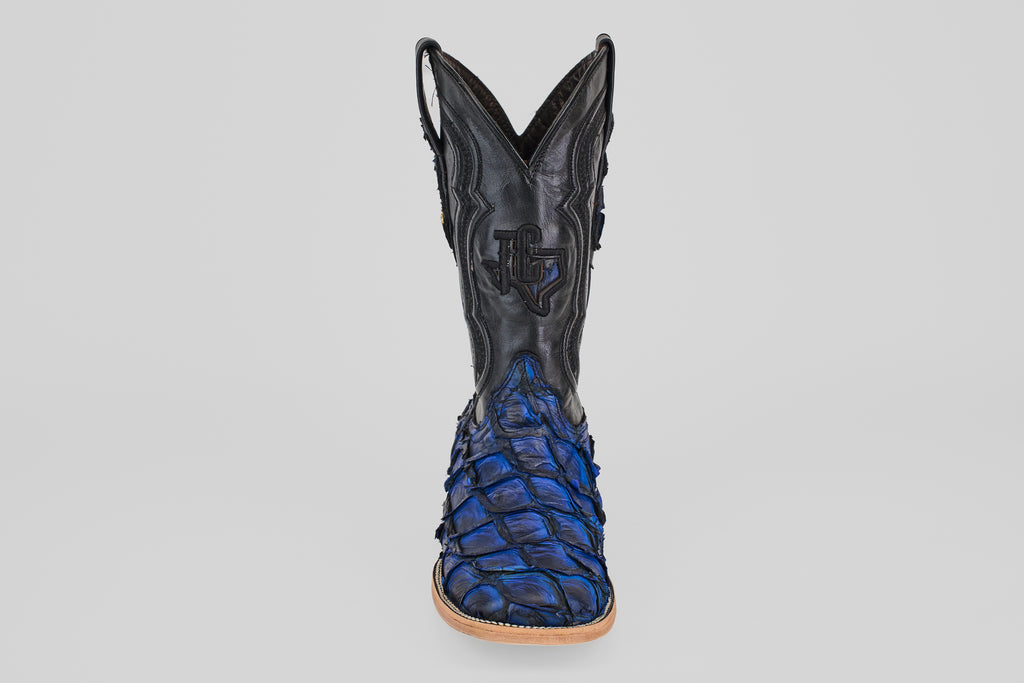 Connor Pirarucu Fish Boots - Dark Blue - Square Toe (PZ60)