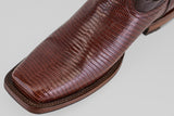 Close-up of the Blaze – Brown – Rodeo Toe shoe, featuring a square toe and textured lizard-skin-like finish for a western look inspired by classic cowboy boots.