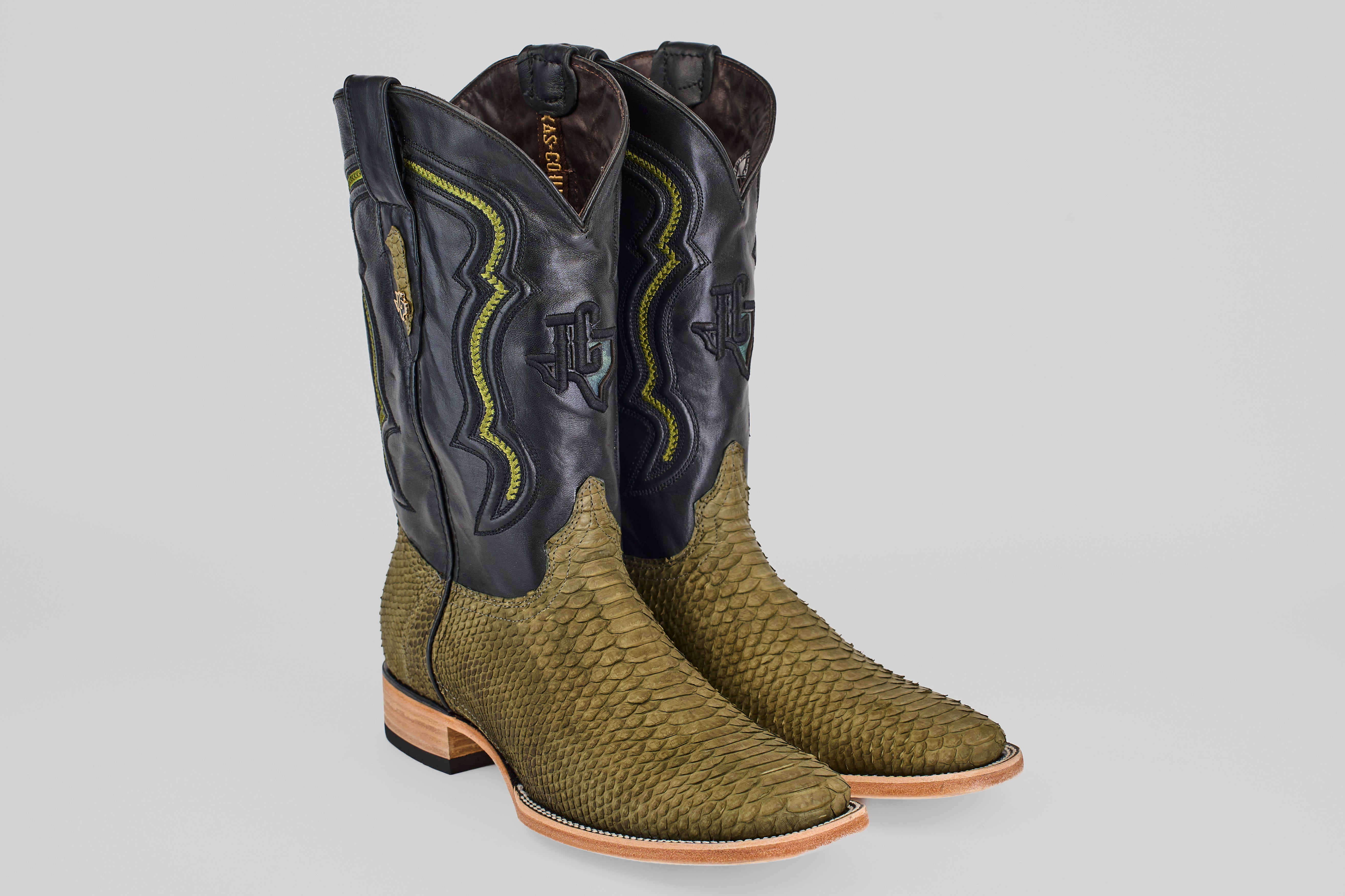 Tanner Python Boots- Green Jungle - Square Toe (PN30) – Gomez