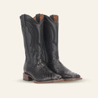 Snake Cowboy Boots- Black Embossed Leather - Square Toe (E947)