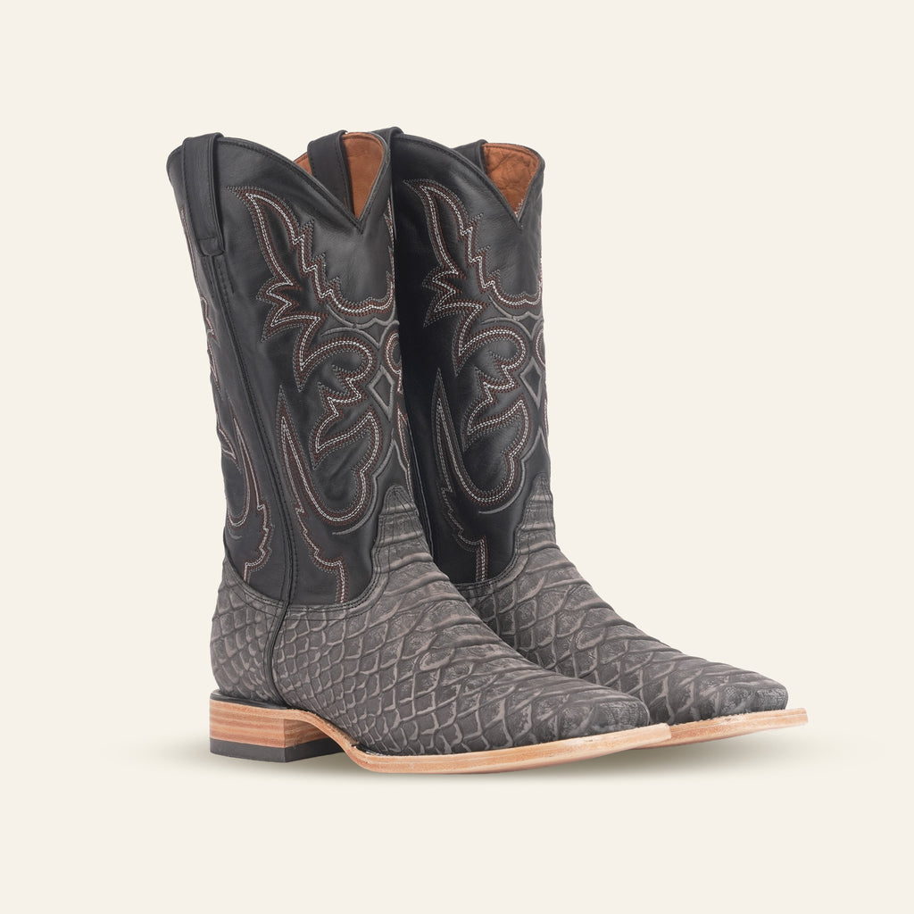 Jumbo Python Boots - Gray Embossed Leather - Square Toe (E943)