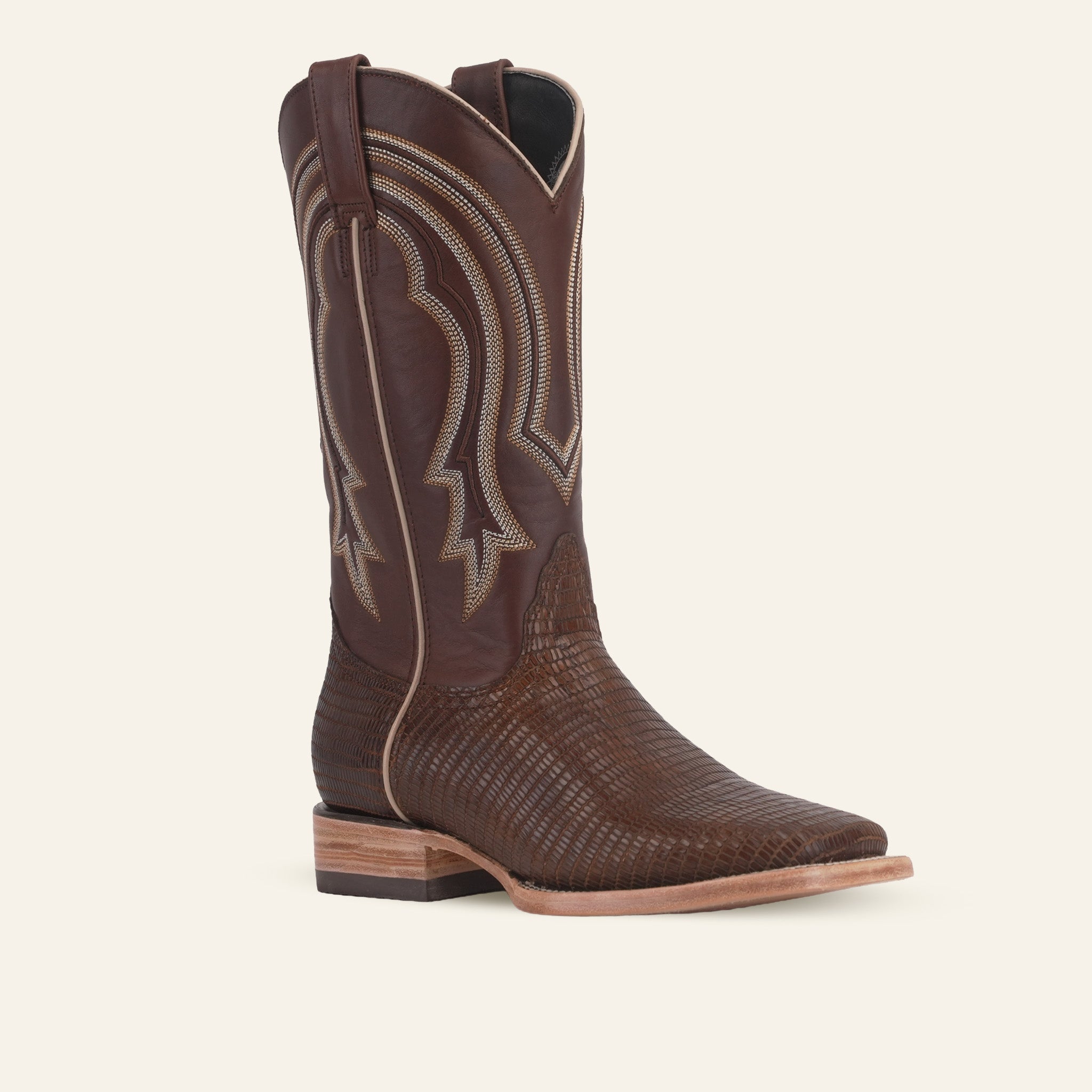 Lizard Cowboy Boots - Brown Embossed Leather - Square Toe (E949)