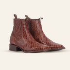 Snake Ankle Boots - Cognac Embossed Leather - Square Toe (E955)