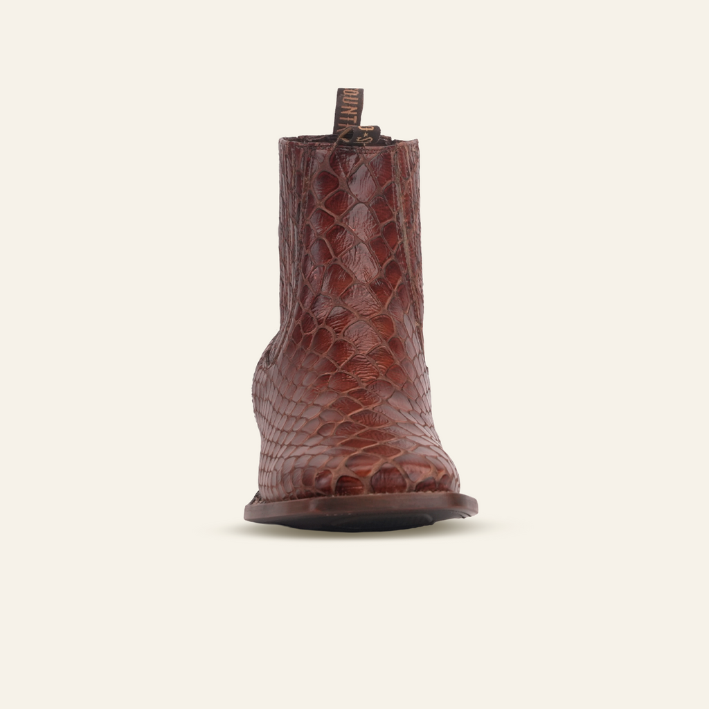 Snake Ankle Boots - Cognac Embossed Leather - Square Toe (E955)