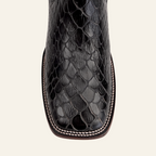 Snake Ankle Boots - Black Embossed Leather - Square Toe (E955)