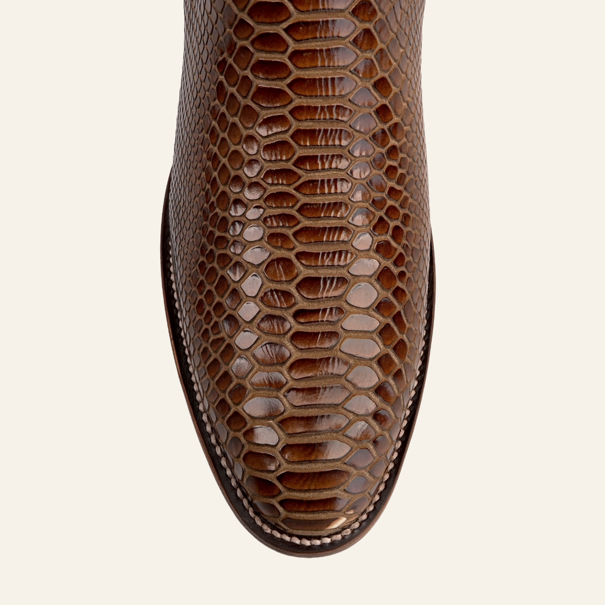 Snake Ankle Boots - Brown Embossed Leather - Rodeo Toe (E946)