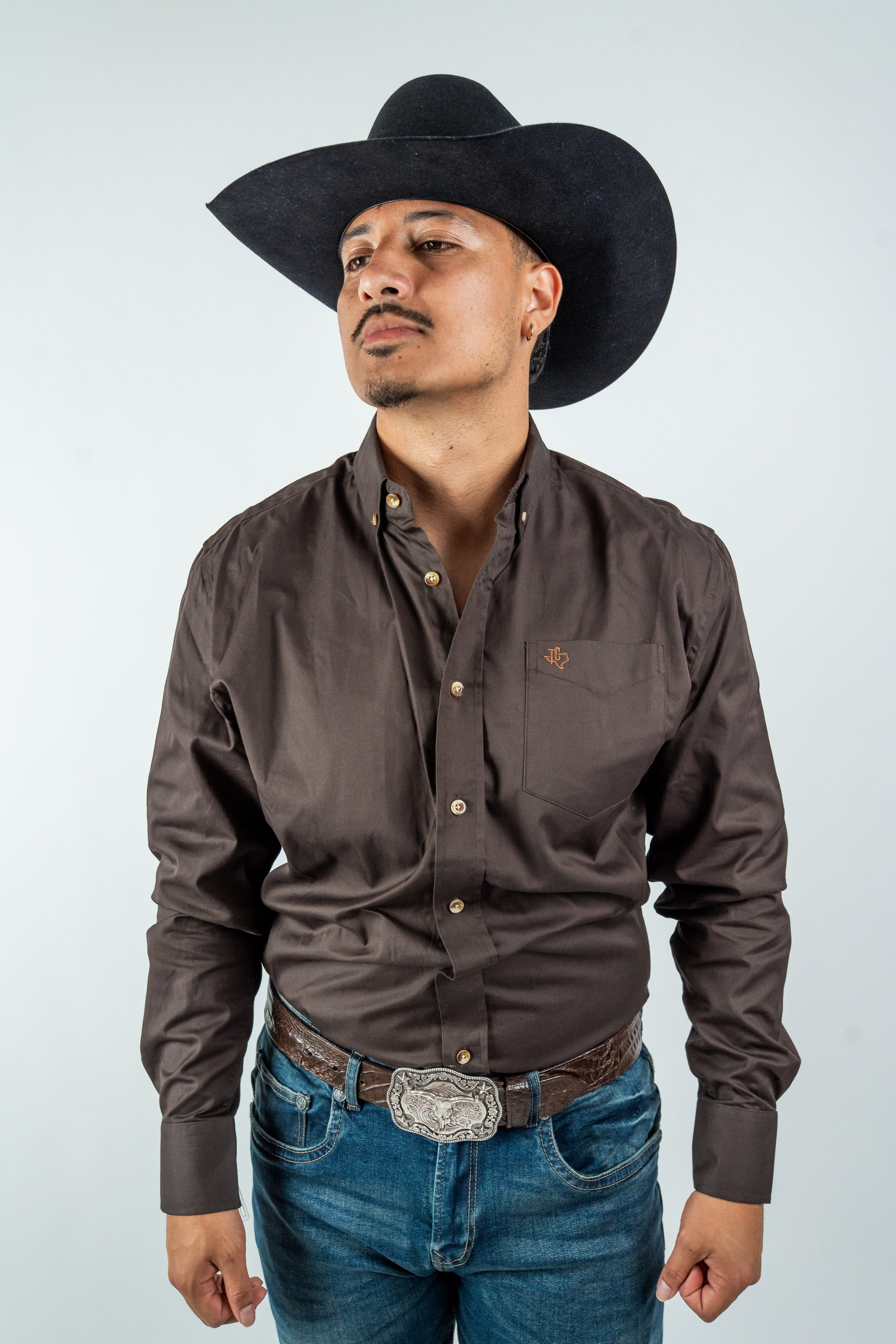 Texas Country - Solid Brown Button-Down Long-Sleeve Shirt (AC110L/T)