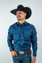 Texas Country - Solid Navy Blue Button-Down Long-Sleeve Shirt (AC110L/T)