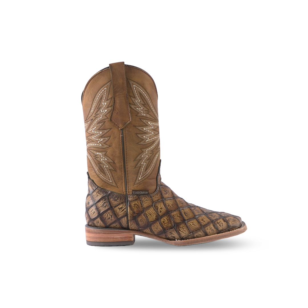 Texas Country Leather Boot Pez Piraru Camel Square Toe E629