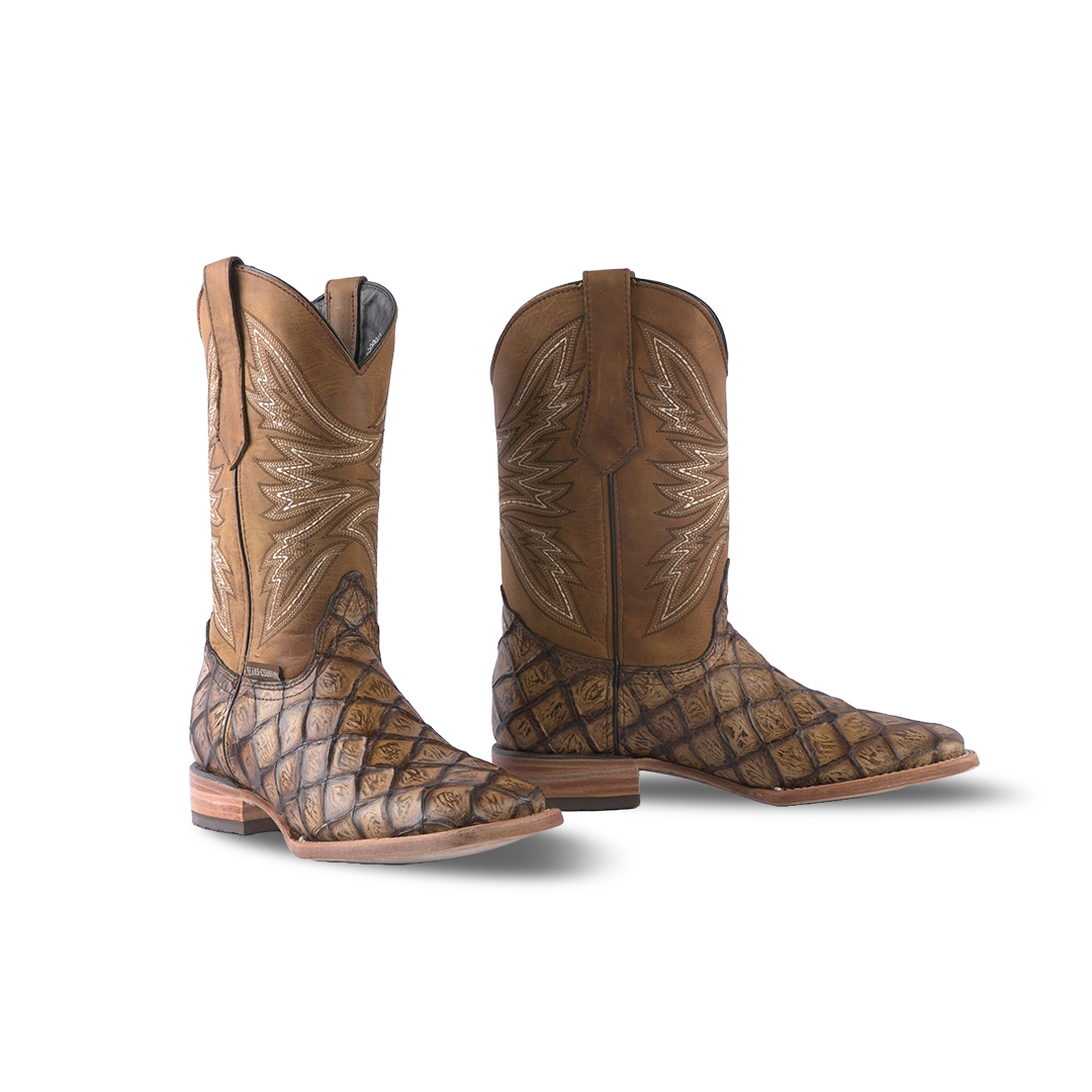 Texas Country Leather Boot Pez Piraru Camel Square Toe E629