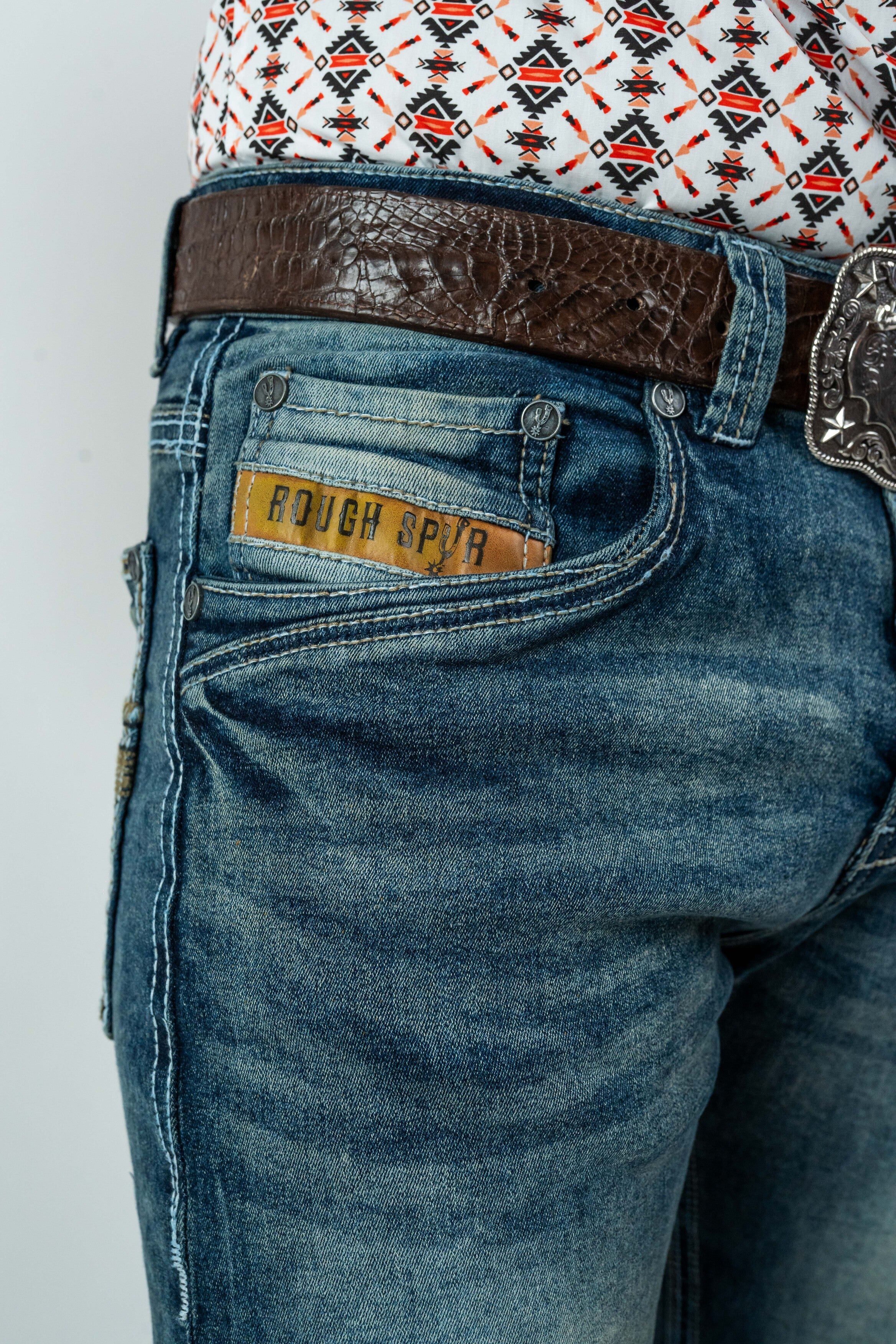 Rough Spur - Men's Dark Blue Boot Cut Denim Jeans (RS-007)