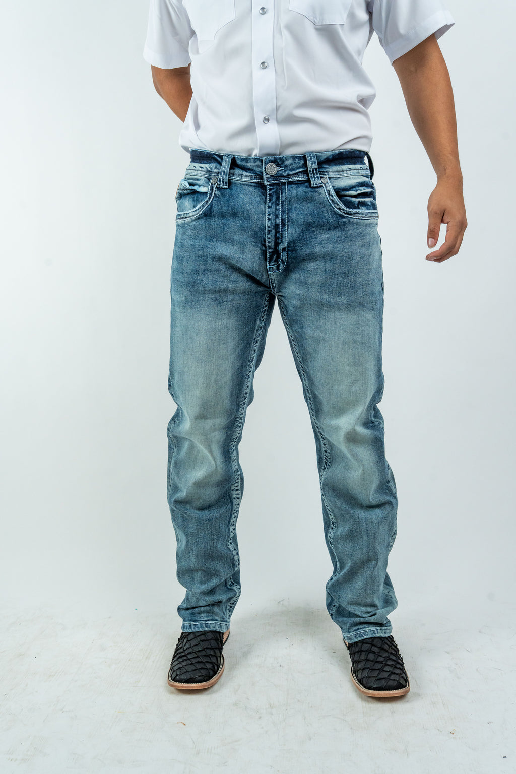 Rough Spur - Men's Boot Cut Light Blue Denim Jeans (RS-017)