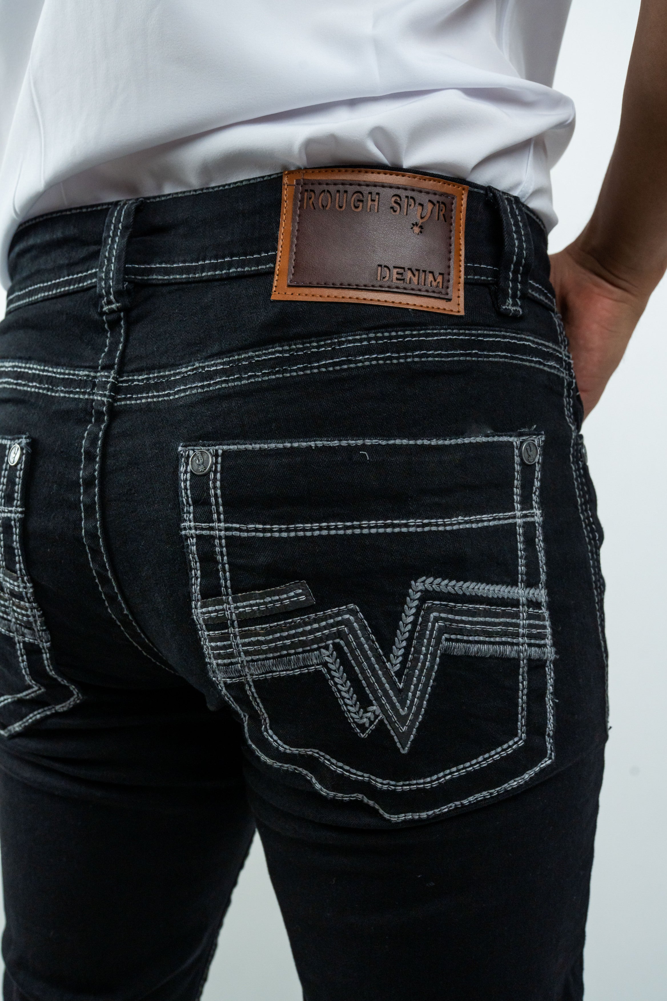 Rough Spur - Men's Boot Cut Black Denim Jeans (RS-008)