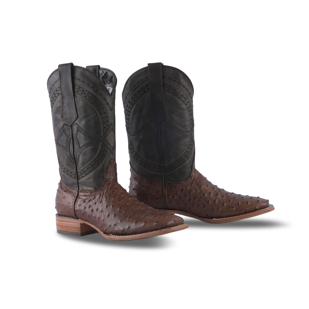 Texas Country Western Boot Ostrich Choco Munequeado Square Toe E670