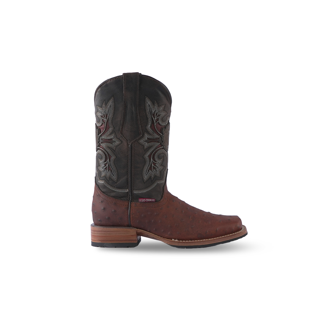 Texas Country Western Boot Ostrich Ranch Cognac Rodeo Toe E671