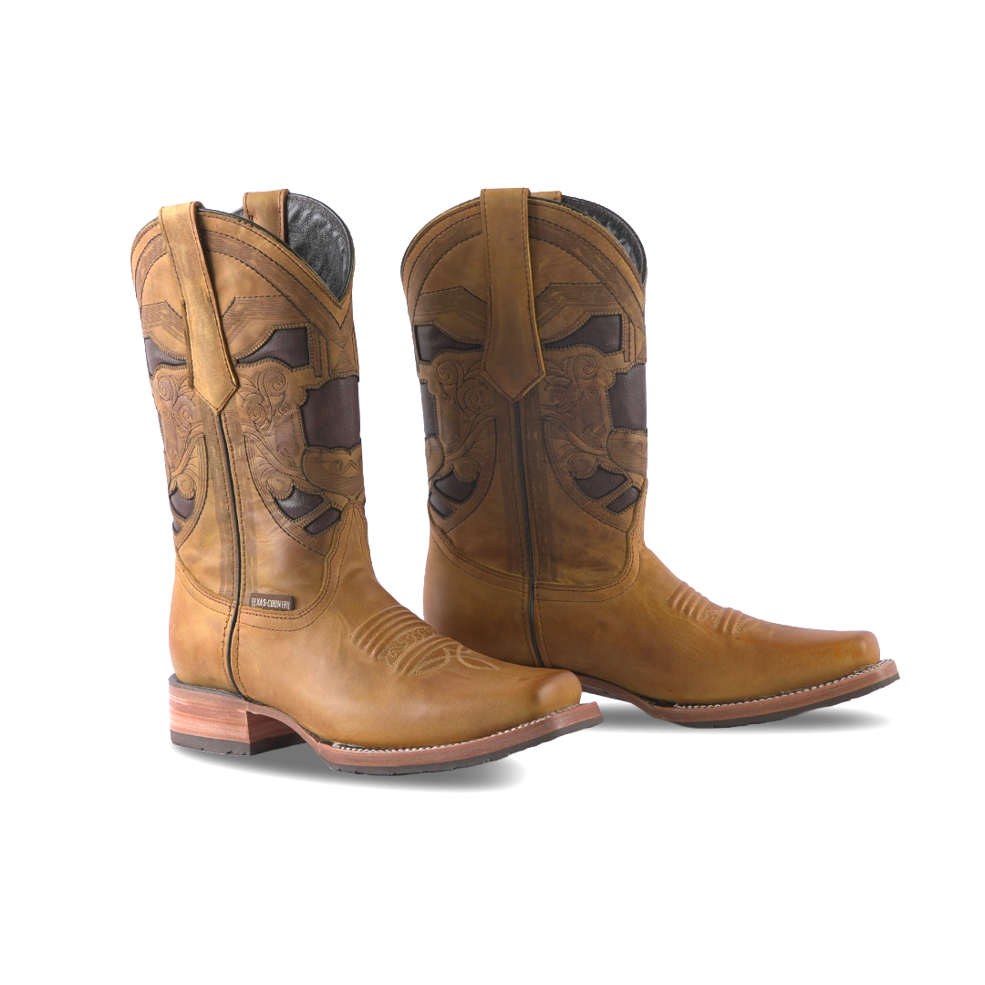 Texas Country Western Boot Savat Miel Rodeo Toe E692