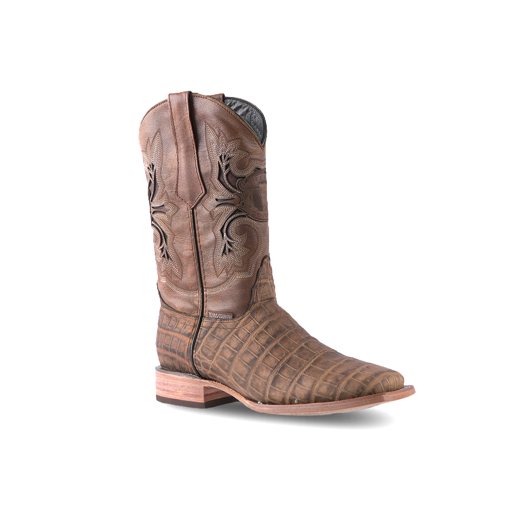 Texas Country Western Boot Cincelado Rustico Natural Rodeo Toe E695