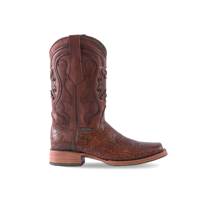 Texas Country Western Boot Cincelado Cognac Rodeo Toe E697