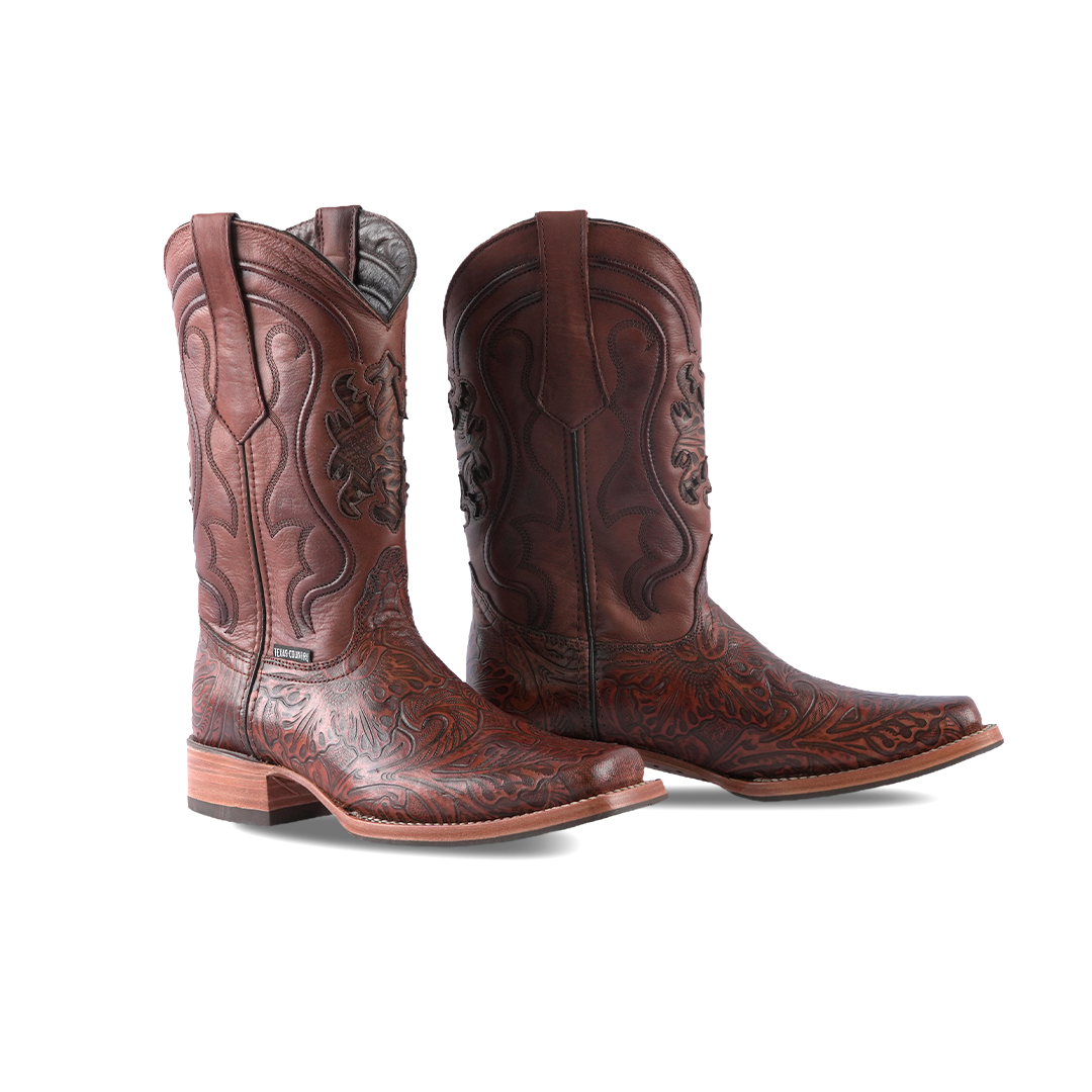 Texas Country Western Boot Cincelado Cognac Rodeo Toe E697