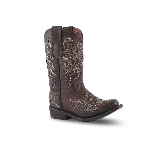 Texas Country Kids Western Girls Boots Rosal Kiara Oklahoma Choco EST 353n