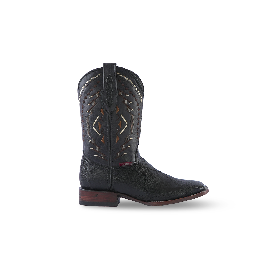 Texas Country Western Boot Ostrich Rombos Black