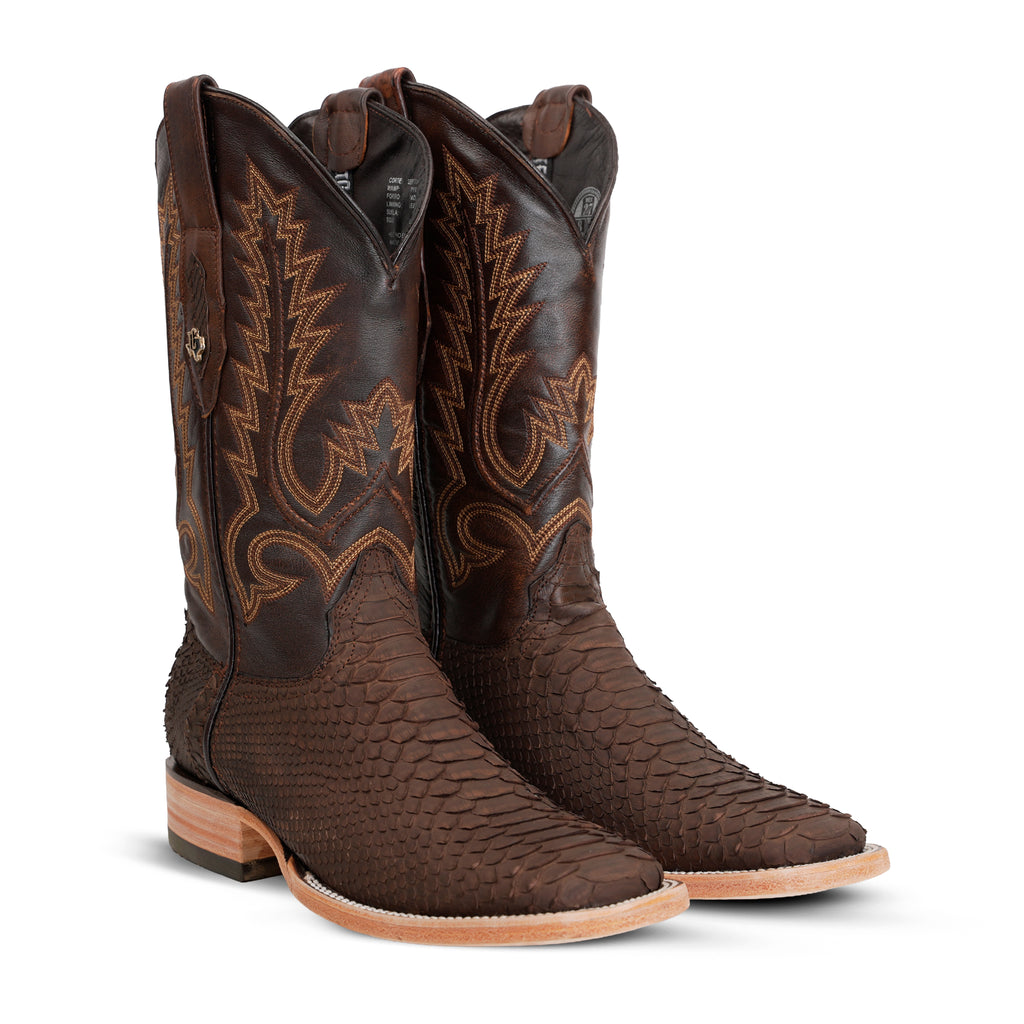 Tanner Python Boots - Matte Brown - Square Toe (PN30)