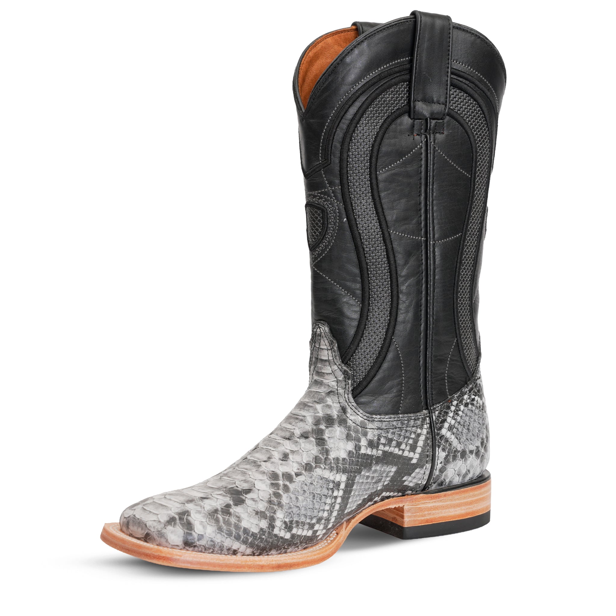 Botas Vaqueras Python Natural - Piel Gofrada - Punta Cuadrada (E913)