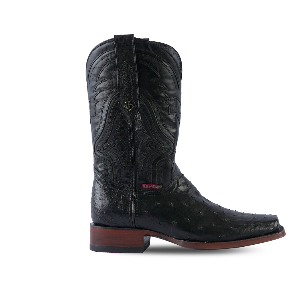 Texas Country Exotic Boot Ostrich Black Rodeo Toe AV90