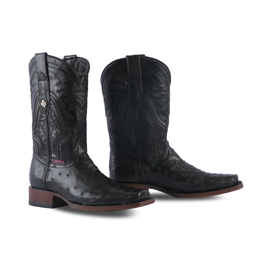 Texas Country Exotic Boot Ostrich Black Rodeo Toe AV90
