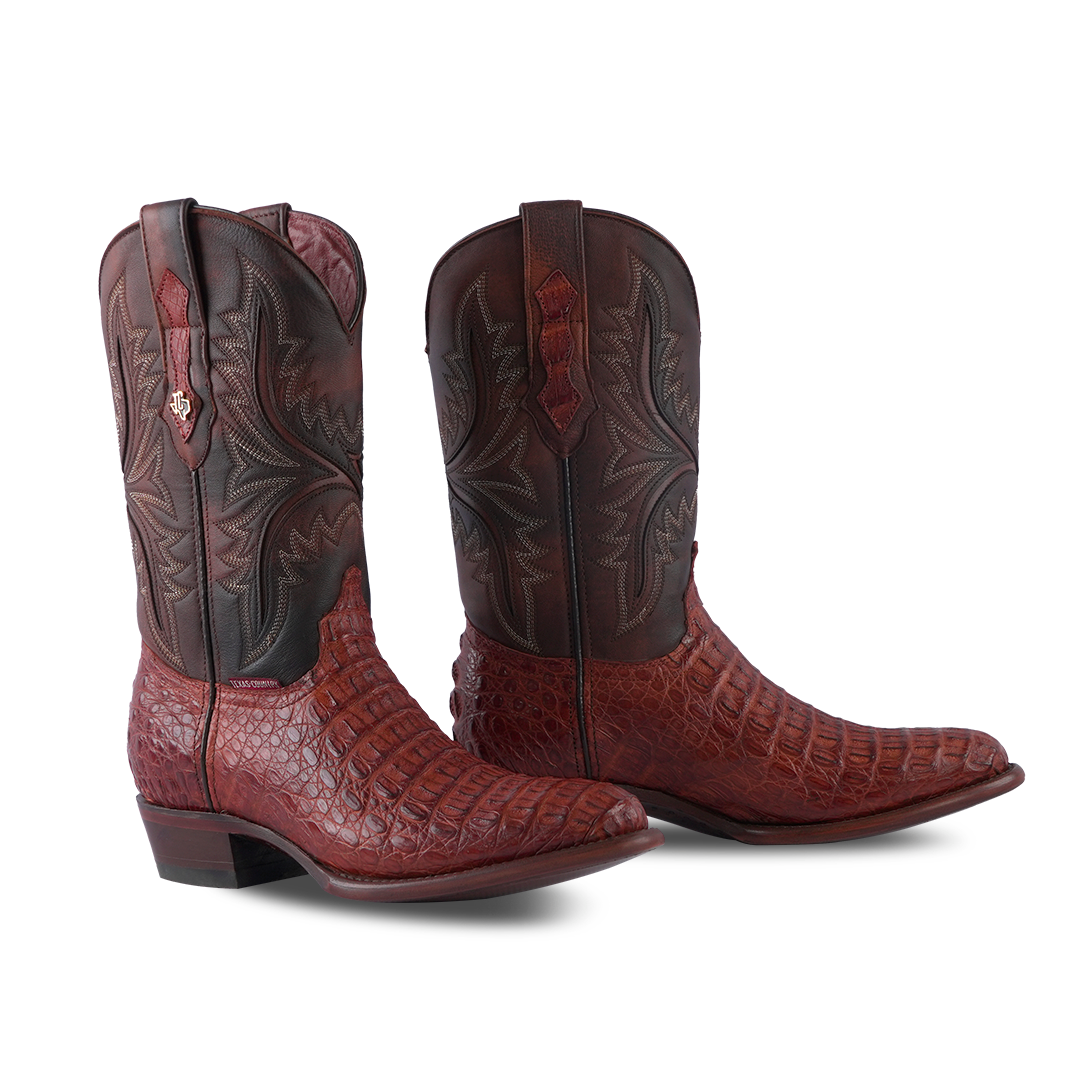 Texas Country Exotic Boot Lomo Caiman Brandy Round Toe LM220