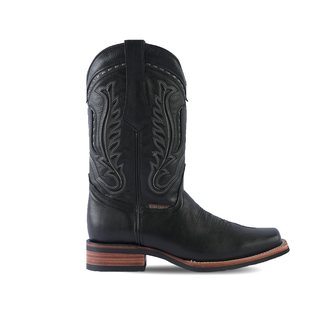 Texas Country Western Boot Barcelona Black Rodeo Toe E411